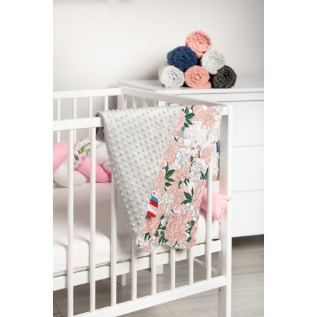 Sensillo kétoldalas babapléd 75x100cm - szürke virágos