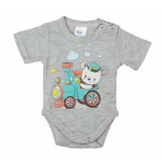 Rövid ujjú baba body cuki Vonatos mintával (50) - szürke