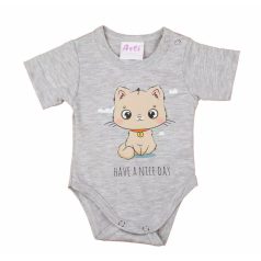 Rövid ujjú baba body cuki Cica mintával (74) - szürke