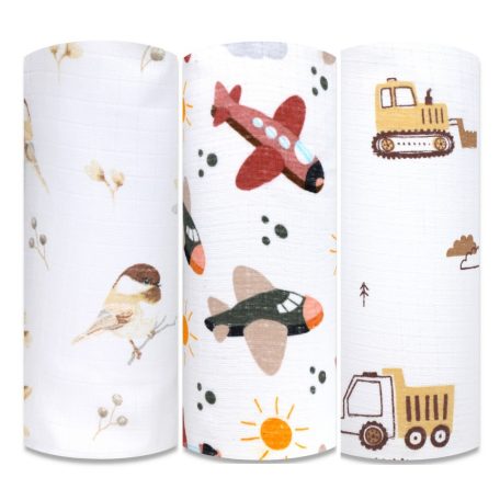 Mintás textil pelenka 3db-os - Vereb/Repülőgép/Markoló