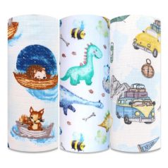   Mintás textil pelenka 3db-os - állatok a csónakba/színes dínók/explore
