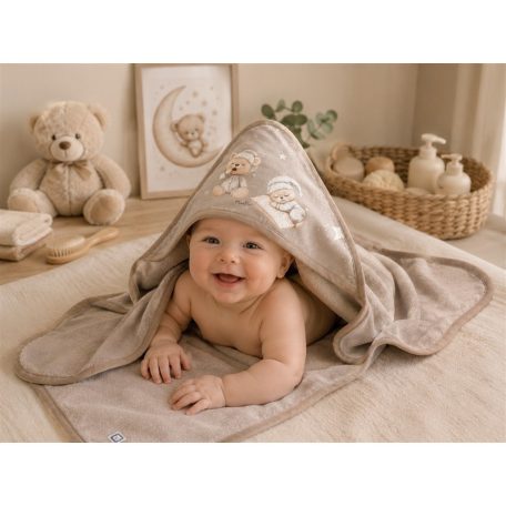 Baby Shop kapucnis fürdőlepedő 100*100 cm - Jó Éjszakát bézs