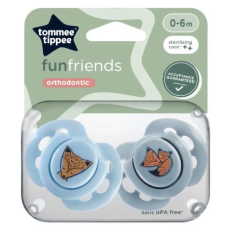 Tommee Tippee Fun Friends játszócumi 0-6 hó 2 db - kék/szürke