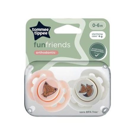 Tommee Tippee Fun Friends játszócumi 0-6 hó 2 db - rózsaszín/szürke