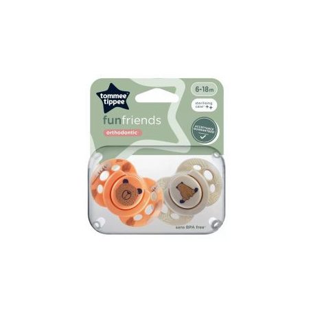 Tommee Tippee Fun Friends játszócumi 6-18 hó 2 db - barack/szürke