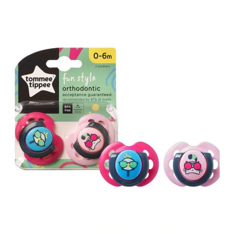 Tommee Tippee fun style játszócumi 0-6 hó 2 db  - csibe/cica