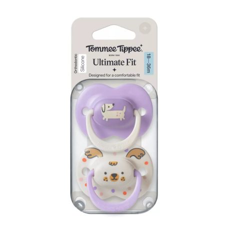 Tommee Tippee Ultimate Fit játszócumi 18-36 hó 2 db - fehér/lila kutyus