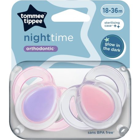 Tommee Tippee Night Time játszócumi 18-36 hó 2 db - rózsaszín/lila