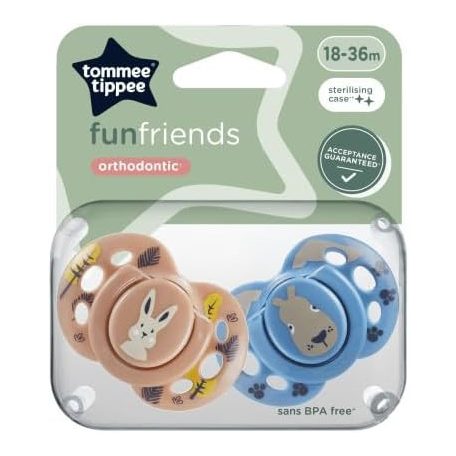 Tommee Tippee Fun Friends játszócumi 18-36 hó 2 db - bézs/kék