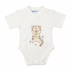   Biopamut elöl patentos rövid ujjú baba kombidresz (50) - tigris