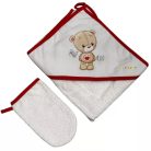 Babastar Frottir fürdőlepedő, fürdetőkesztyűvel 80*80 cm - Hello Maci Szívecskével