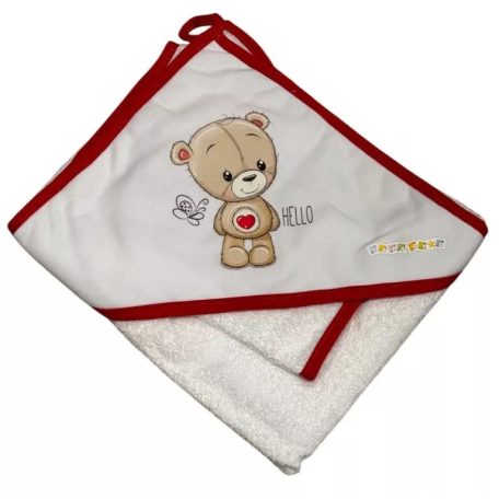 Babastar Frottir fürdőlepedő, fürdetőkesztyűvel 80*80 cm - Hello Maci Szívecskével