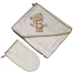   Babastar Frottir fürdőlepedő, fürdetőkesztyűvel 80*80 cm - Hello Maci Pillangóval