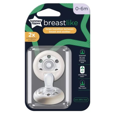 Tommee Tippee breastlike anyamell formájú nyugtatócumi 0-6 hó 2 db (fehér-bézs) 