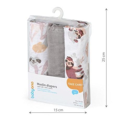 BabyOno 3 db-os színes,mintás textil pelenka - szürke