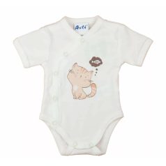   Biopamut elöl patentos rövid ujjú baba kombidresz  (50) - cica
