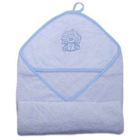 Vaganza hímzett fürdőlepedő, fürdetőkesztyűvel 110*110 cm - kék oroszlán 