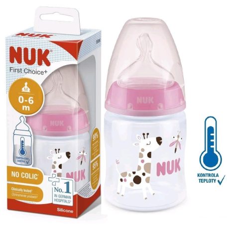 NUK First Choice Temperature Control cumisüveg 150 ml - Rózsaszín zsiráf