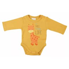 Hosszú ujjú baba body zsiráf mintával (50) - Okker 