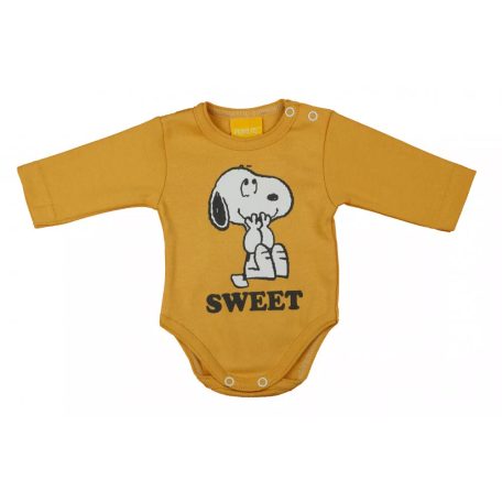 Hosszú ujjú baba body Snoopy mintával  (86) - okker 