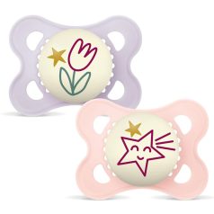   Mam Original Night szilikon nyugtató cumi 2-6 hó 2db - lila tulipán/rózsaszín csillag 