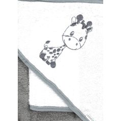   Babastar hímzett fürdőlepedő, fürdetőkesztyűvel 80*80 cm - zsiráf szürke/fehér