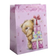 Ajándéktasak Maci + rózsaszín ajándék 18x23 cm