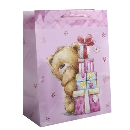 Ajándéktasak Maci + rózsaszín ajándék 18x23 cm