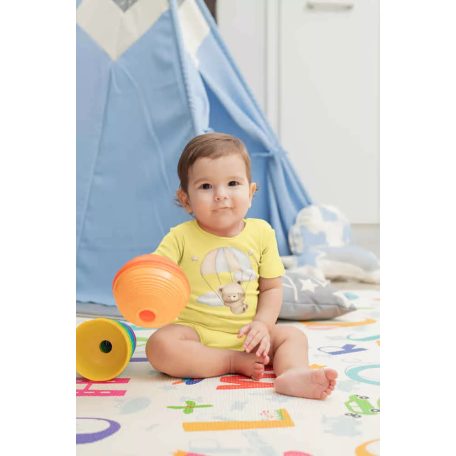 Rövid ujjú baba body sárga maci (56)