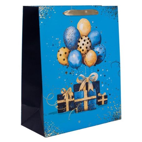 Ajándéktasak kék ajándékok lufival 31x42 cm