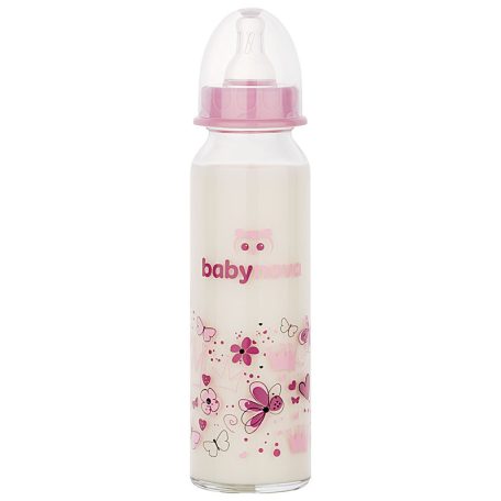Baby-Nova üveg cumisüveg 240 ml 0-24hó szilikon cumival M-es - rózsaszín