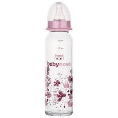   Baby-Nova üveg cumisüveg 240 ml 0-24hó szilikon cumival M-es - rózsaszín