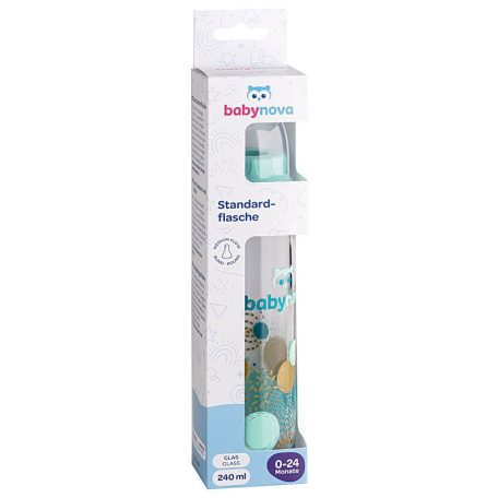 Baby-Nova üveg cumisüveg 240 ml 0-24hó szilikon cumival M-es - kék