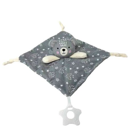 Tulilo puha plüss csörgő,rágóka,alvókendő - szürke maci 