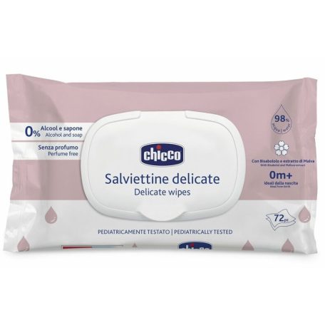 Chicco Delikát illatmentes törlőkendő keményfedéllel 72 db illatmentes érzékeny bőrre 0h+