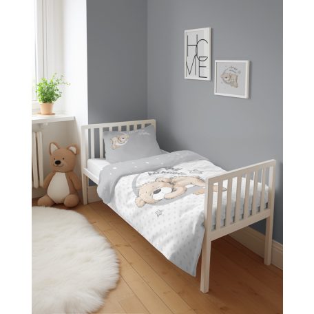 Pamut ágynemű huzat 100*135 cm - Maci a Holdon szürke / fehér