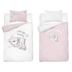   Pamut ágynemű huzat 100*135 cm - Maci a Holdon rózsaszín / fehér