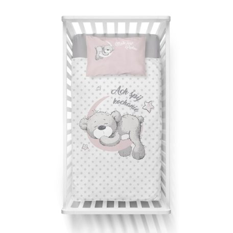 Pamut ágynemű huzat 100*135 cm - Maci a Holdon rózsaszín / fehér