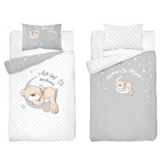 Pamut ágynemű huzat 90*120 cm - Maci a Holdon szürke