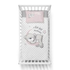 Pamut ágynemű huzat 90*120 cm - Maci a Holdon rózsaszín 