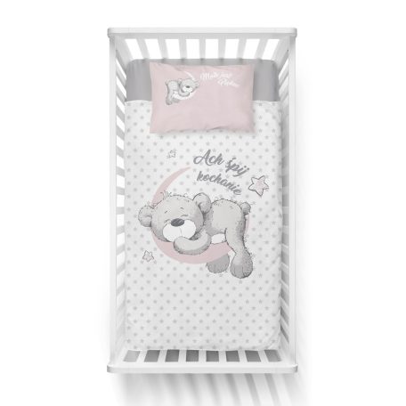 Pamut ágynemű huzat 90*120 cm - Maci a Holdon rózsaszín 