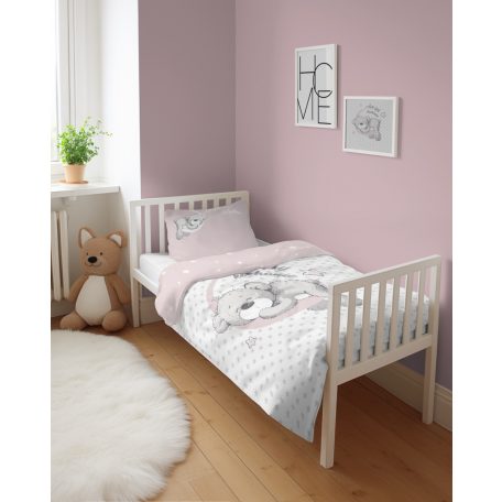 Pamut ágynemű huzat 90*120 cm - Maci a Holdon rózsaszín 