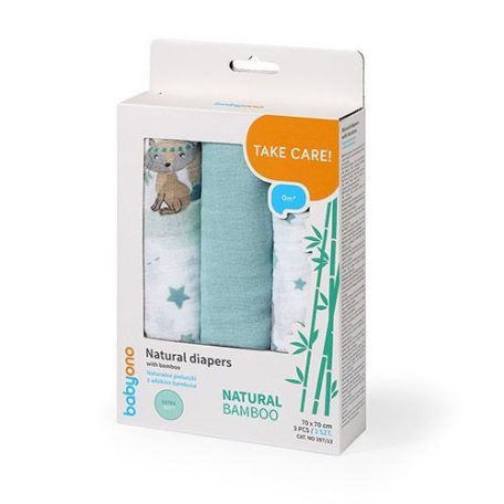 BabyOno 3 db-os színes,mintás bambusz textilpelenka  - kék