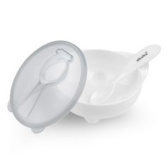 Akuku fedeles tányér kanállal - fehér 