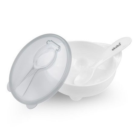 Akuku fedeles tányér kanállal - fehér 