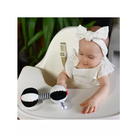 Akuku súlyzó plüss csörgő - fekete/fehér