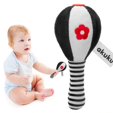 Akuku plüss csörgő maracas - fekete/fehér