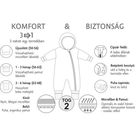 Kenguru Gold Baba pamut overál bélelt (TOG 2) 0-3 hó Mogyoró
