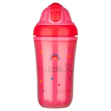 Baby-Nova duplafalú, szívószálas itatópohár 250 ml 6ho+ (rózsaszín)