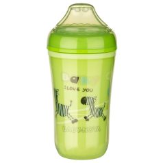   Baby-Nova duplafalú itatópohár puha szilikon csőrrel 250 ml 6hó+ zöld zebra
